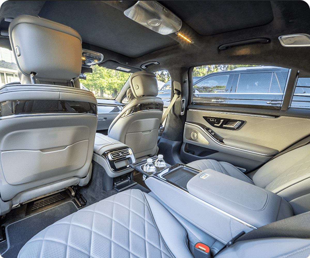 Backseat view of a luxury vehicle